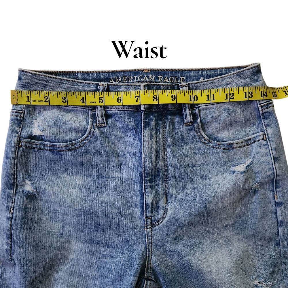American Eagle Women's Hi-Rise Jeans Denim Blue Skinny Distressed Size 6 Small - Picture 13 of 16